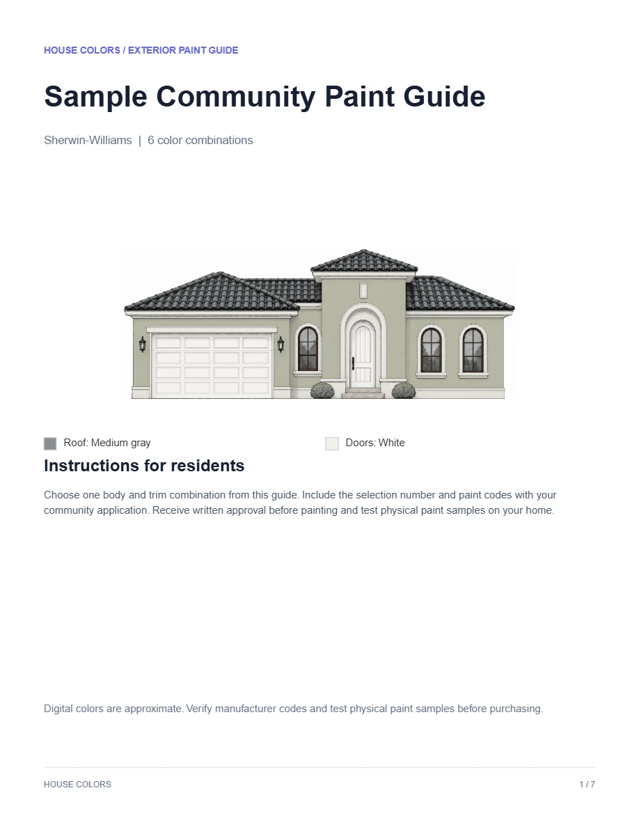Sample downloaded PDF cover with a house illustration and instructions for residents