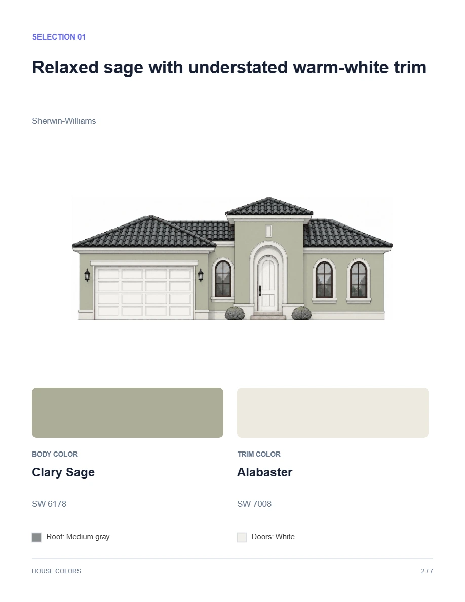 Sample downloaded PDF selection page with body and trim paint names, codes, and color swatches